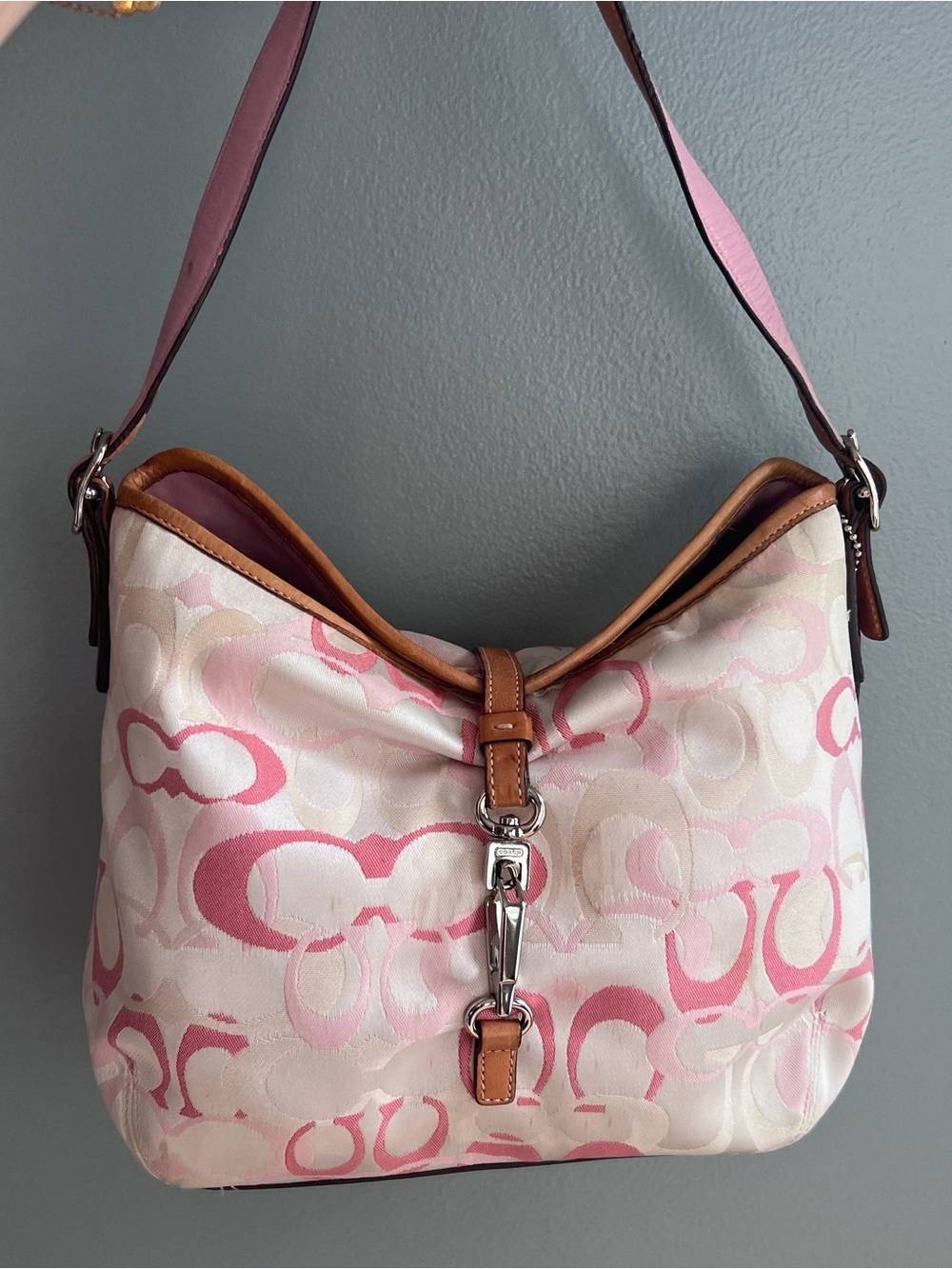 Vintage Coach Pink Optic Hampton Monogram Clip Hobo Shoulder Bag